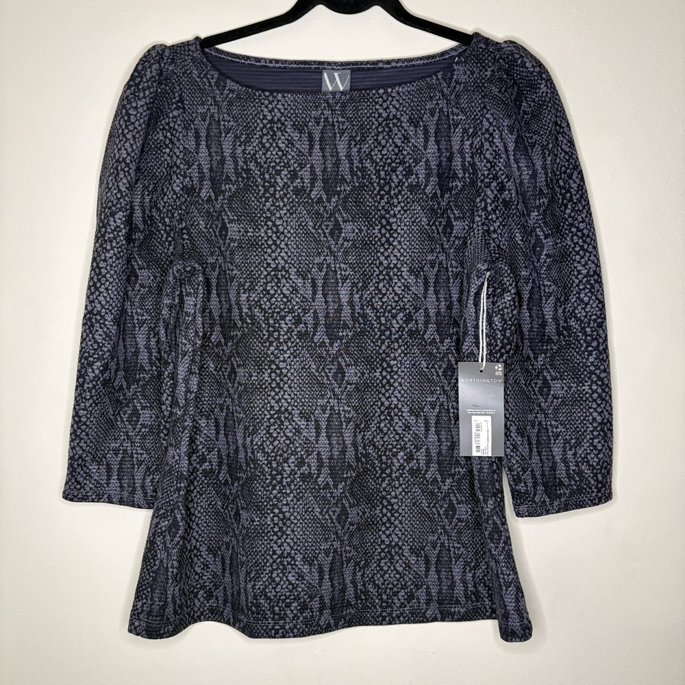 Worthington Black and Gray Snake Print Blouse Size Medium